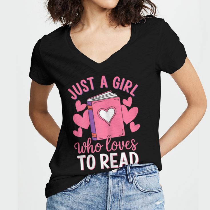 Bookworm Just A Girl Who Loves To Read Women's Jersey Short Sleeve Deep V-Neck Tshirt
