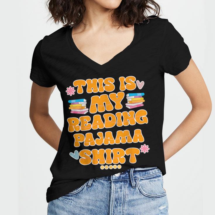 Bookworm This Is My Reading Pajama Book And Pajama Women's Jersey Short Sleeve Deep V-Neck Tshirt
