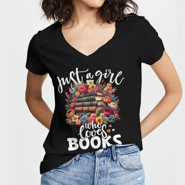 Bookworm For Women Just A Girl Who Loves Books Women's Jersey Short Sleeve Deep V-Neck Tshirt Bookworm For Women Just A Girl Who Loves Books Women's Jersey Short Sleeve Deep V-Neck Tshirt