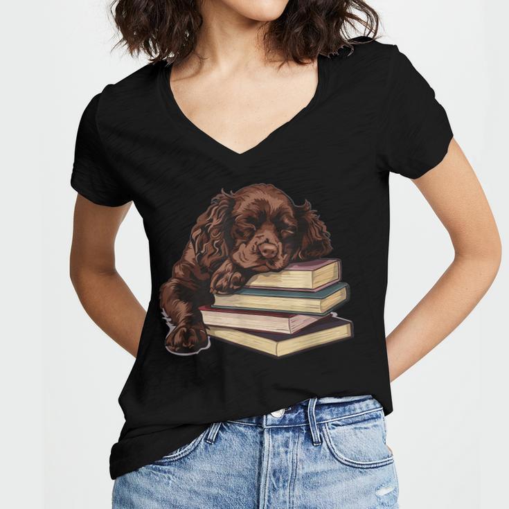 Boykin Spaniel Books Dog Breed Graphic Women's Jersey Short Sleeve Deep V-Neck Tshirt