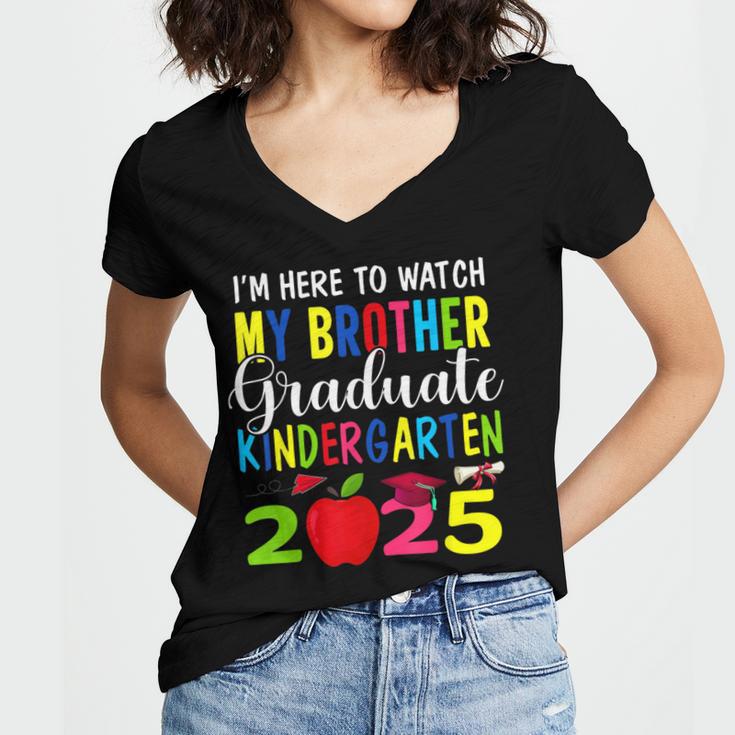 My Brother Graduated Kindergarten Class Of 2025 Graduation Women's Jersey Short Sleeve Deep V-Neck Tshirt