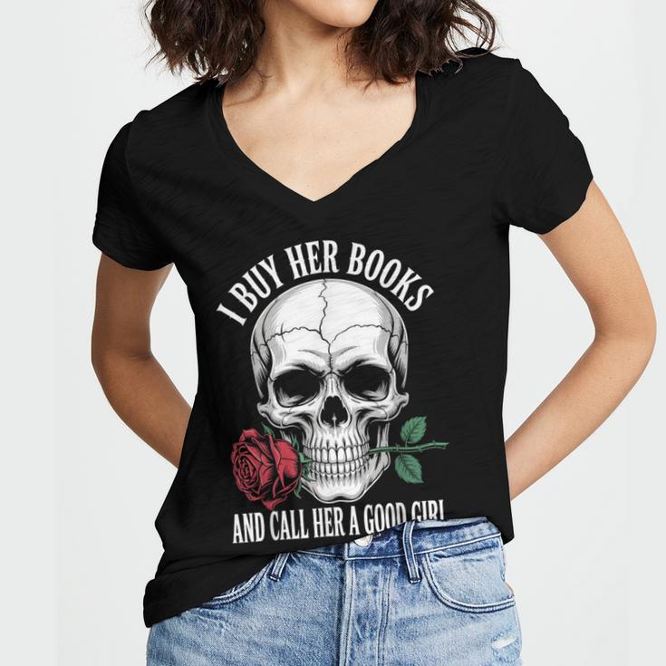 I Buy Her Books And Call Her A Good Girl Book Lover Women's Jersey Short Sleeve Deep V-Neck Tshirt I Buy Her Books And Call Her A Good Girl Book Lover Women's Jersey Short Sleeve Deep V-Neck Tshirt