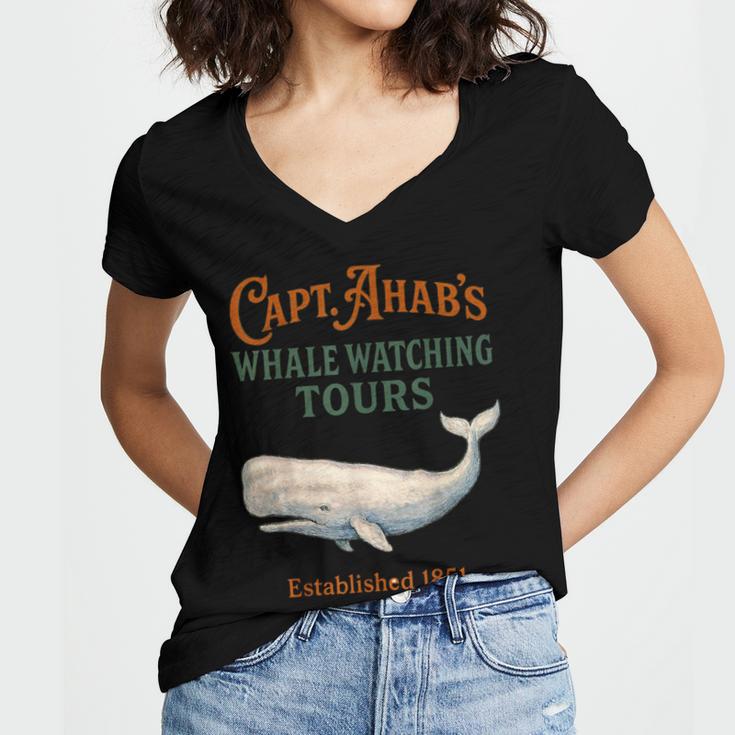 Captain Ahab’s Whale Watching Tours – Moby Book Parody Women's Jersey Short Sleeve Deep V-Neck Tshirt Captain Ahab’s Whale Watching Tours – Moby Book Parody Women's Jersey Short Sleeve Deep V-Neck Tshirt