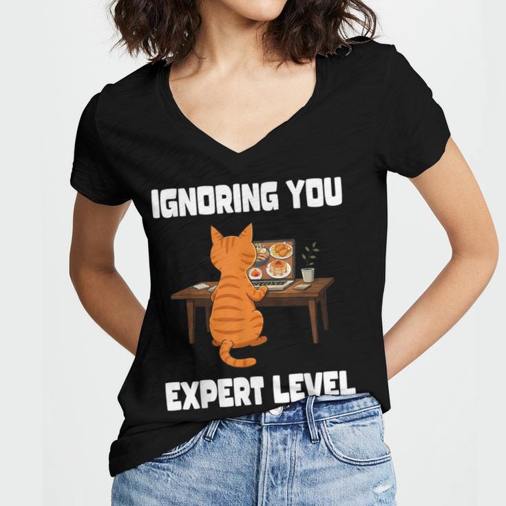 Cat Ignoring You Expert Level Orange Tabby Introvert Women's Jersey Short Sleeve Deep V-Neck Tshirt