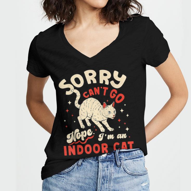 Cat Lover Sorry Cant Go Im An Indoor Introvert Cat Mom Women's Jersey Short Sleeve Deep V-Neck Tshirt Cat Lover Sorry Cant Go Im An Indoor Introvert Cat Mom Women's Jersey Short Sleeve Deep V-Neck Tshirt