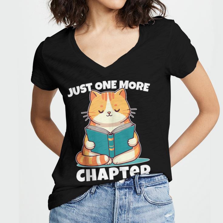 Cat Reading Books Bookworm Read One More Chapter Women's Jersey Short Sleeve Deep V-Neck Tshirt Cat Reading Books Bookworm Read One More Chapter Women's Jersey Short Sleeve Deep V-Neck Tshirt