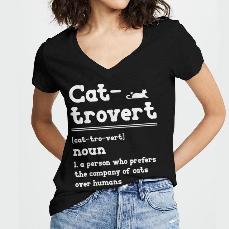 Cat-Trovert Definition Cat Introvert Pet Lover Women's Jersey Short Sleeve Deep V-Neck Tshirt