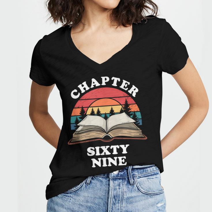 Chapter Sixty Nine Book Reading 69th Birthday 69 Year Old Women's Jersey Short Sleeve Deep V-Neck Tshirt