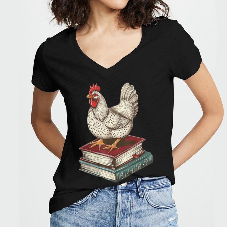 Chicken Books Back To School First Day Of School Boys Girls Women's Jersey Short Sleeve Deep V-Neck Tshirt Chicken Books Back To School First Day Of School Boys Girls Women's Jersey Short Sleeve Deep V-Neck Tshirt