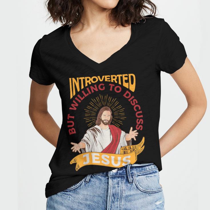 Christian Jesus Religious Sayings Catholic Introvert Women's Jersey Short Sleeve Deep V-Neck Tshirt