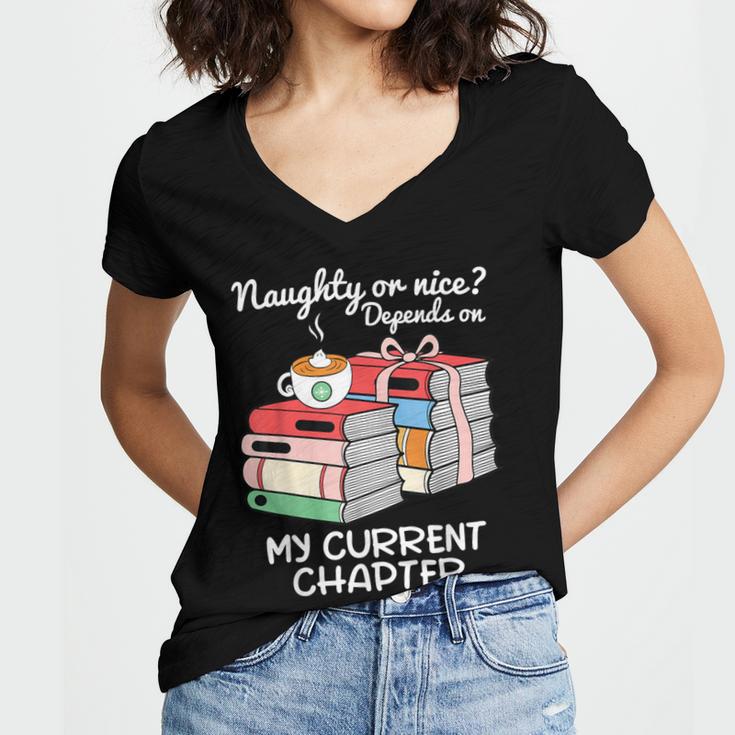 Christmas Book Lovers Naughty Or Nice Women's Jersey Short Sleeve Deep V-Neck Tshirt