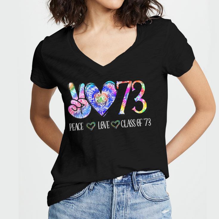 Class Of 1973 Tie Dye 50th Class Reunion Senior Graduation Women's Jersey Short Sleeve Deep V-Neck Tshirt