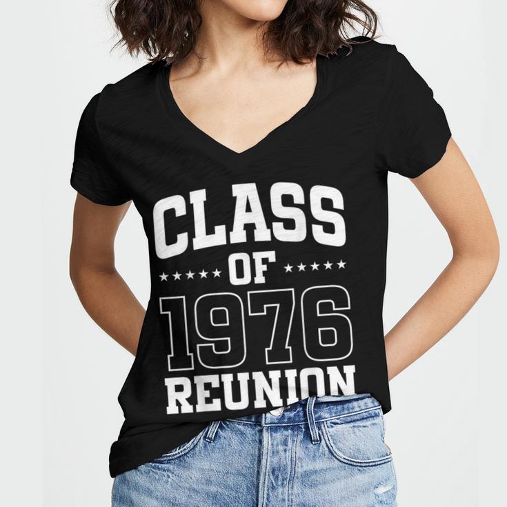 Class Of 1976 Reunion 50 Years Alumni Graduation High School Women's Jersey Short Sleeve Deep V-Neck Tshirt