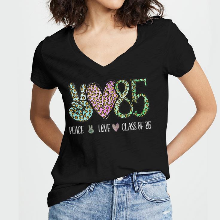Class Of 1985 Shirt Leopard Senior Graduation Class Reunion Women's Jersey Short Sleeve Deep V-Neck Tshirt