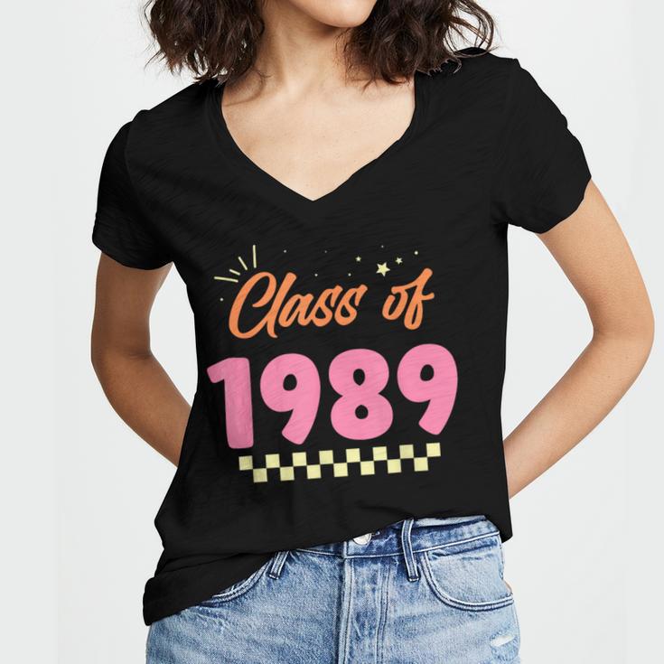 Class Of 1989 School Graduation Meetup Reunion Women's Jersey Short Sleeve Deep V-Neck Tshirt