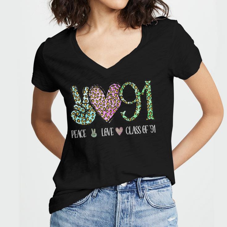 Class Of 1991 Shirt Leopard Senior Graduation Class Reunion Women's Jersey Short Sleeve Deep V-Neck Tshirt