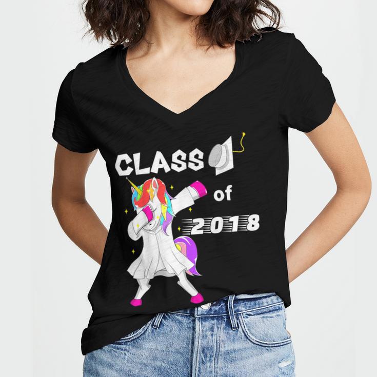 Class Of 2018 Graduation Him Her Unicorn Dabbing Shirt Women's Jersey Short Sleeve Deep V-Neck Tshirt