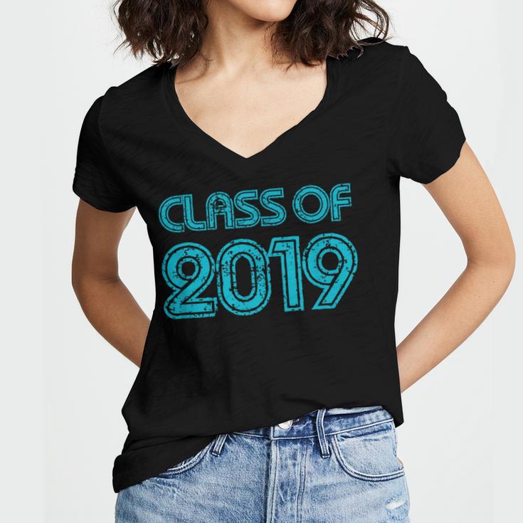 Class Of 2019 High School Graduation Teal Senior Women's Jersey Short Sleeve Deep V-Neck Tshirt