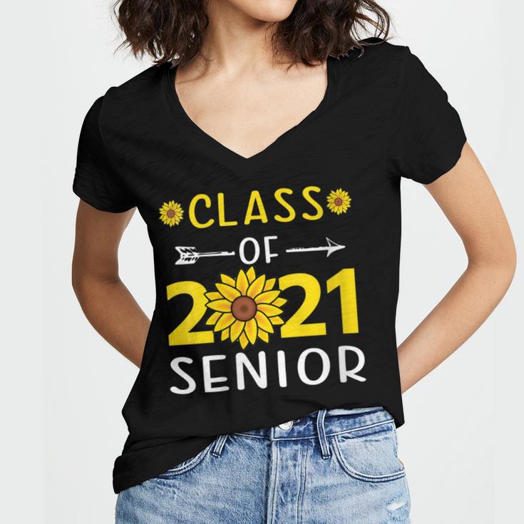 Class Of 2021 Senior Graduation Sunflower Women's Jersey Short Sleeve Deep V-Neck Tshirt