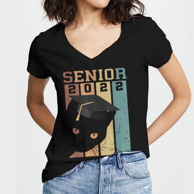 Class Of 2022 Graduation Cat Seniors Grad Women's Jersey Short Sleeve Deep V-Neck Tshirt