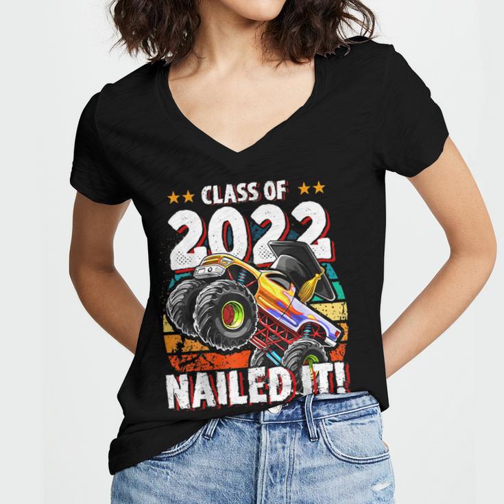 Class Of 2022 Monster Truck Graduation Cap Retro Sunset Boy Women's Jersey Short Sleeve Deep V-Neck Tshirt