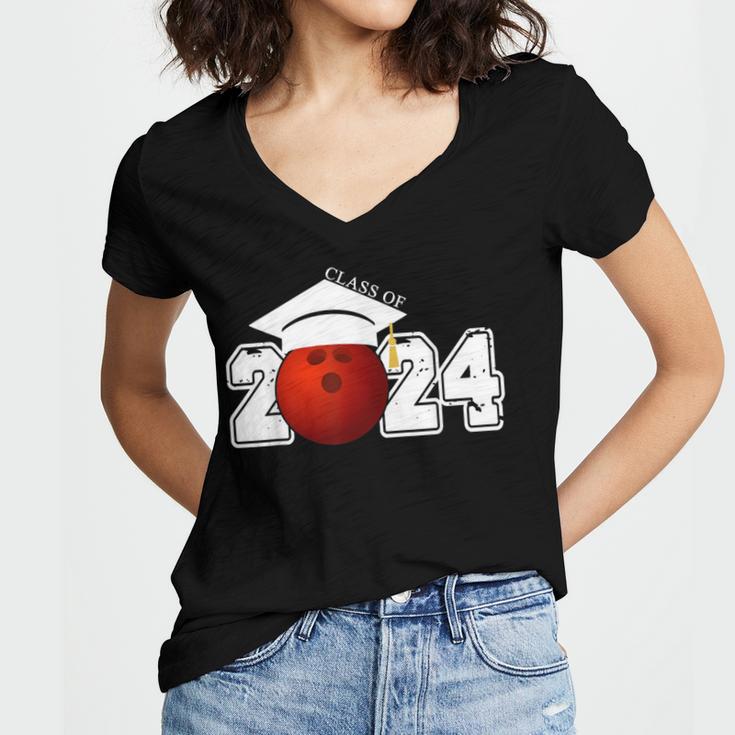 Class Of 2024 Graduation For Him Her Bowling Sports Women's Jersey Short Sleeve Deep V-Neck Tshirt