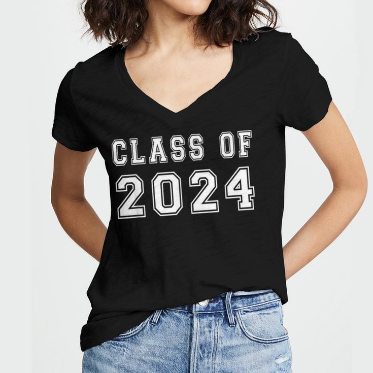Class Of 2024 High School Graduation Date GraduateShirt Women's Jersey Short Sleeve Deep V-Neck Tshirt