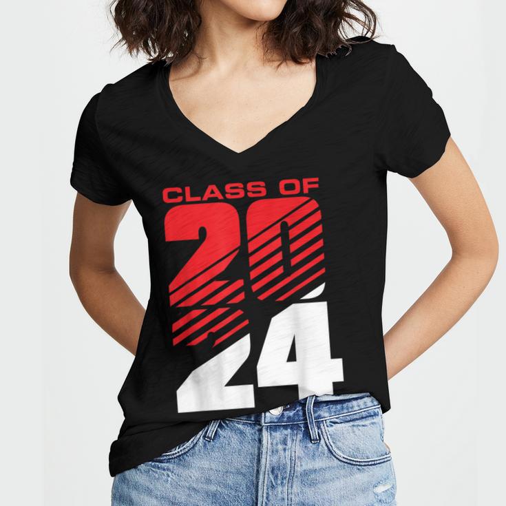 Class Of 2024 High School Senior Graduation Red Sports Style Women's Jersey Short Sleeve Deep V-Neck Tshirt
