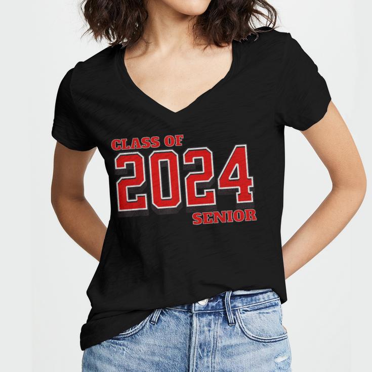 Class Of 2024 Senior Back To School Vintage Graduation Tee Women's Jersey Short Sleeve Deep V-Neck Tshirt
