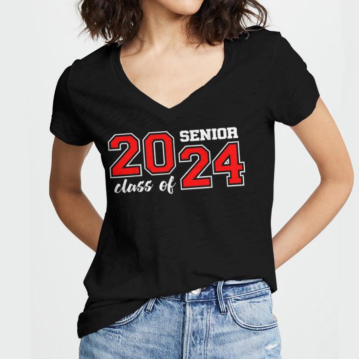 Class Of 2024 Senior Year Boys Girls School Graduation Women's Jersey Short Sleeve Deep V-Neck Tshirt