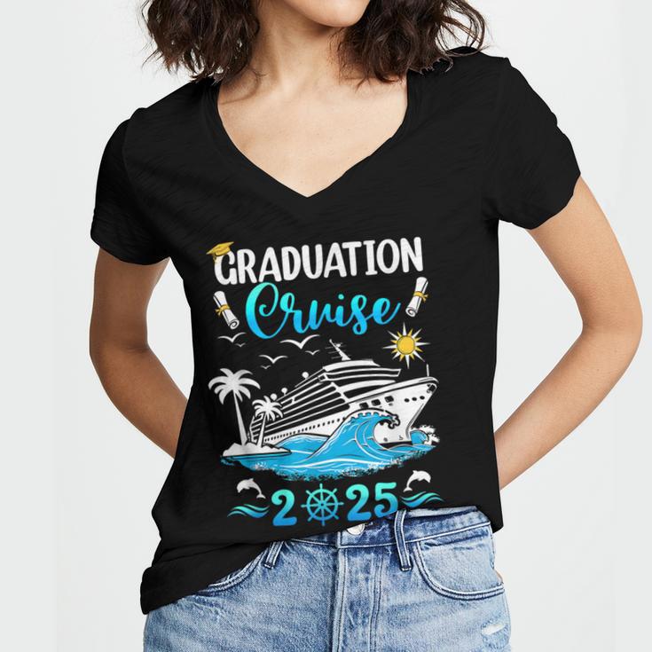 Class Of 2025 Graduation Cruise Senior Graduates Vacation Women's Jersey Short Sleeve Deep V-Neck Tshirt
