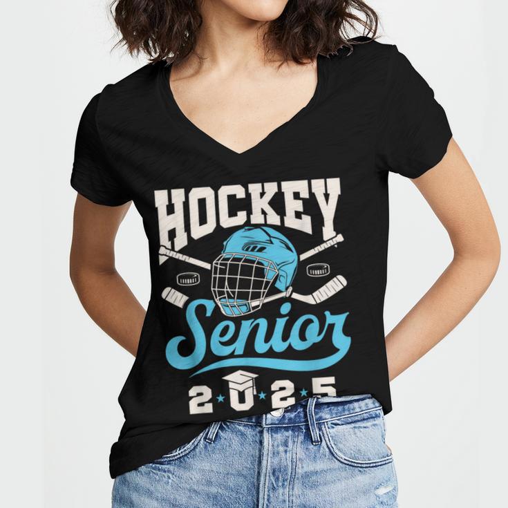 Class Of 2025 Hockey Senior Graduation Graduate Grad Women's Jersey Short Sleeve Deep V-Neck Tshirt