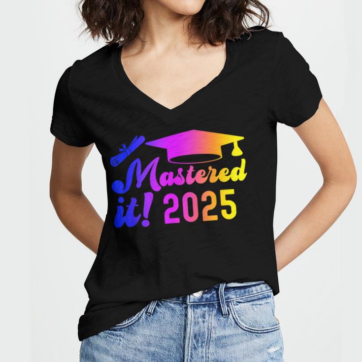 Class Of 2025 Mastered It College Masters Degree Graduation Women's Jersey Short Sleeve Deep V-Neck Tshirt