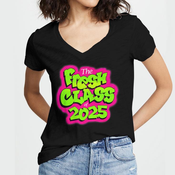 Class Of 2025 Senior Fresh 90s TV Style Retro Graduation Women's Jersey Short Sleeve Deep V-Neck Tshirt