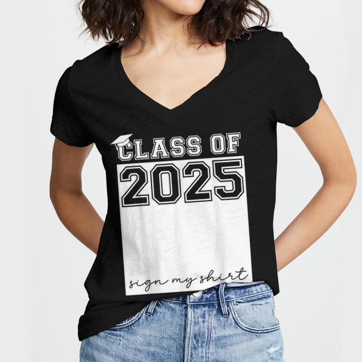 Class Of 2025 Sign My Shirt Senior 2025 Graduation Women's Jersey Short Sleeve Deep V-Neck Tshirt
