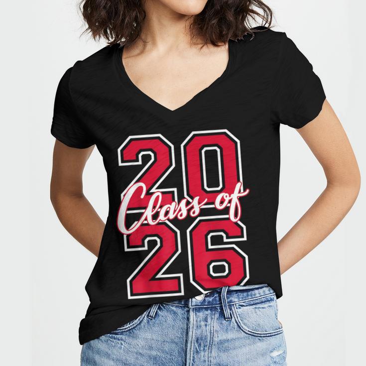 Class Of 2026 Graduation Red With Varsity Letters Women's Jersey Short Sleeve Deep V-Neck Tshirt