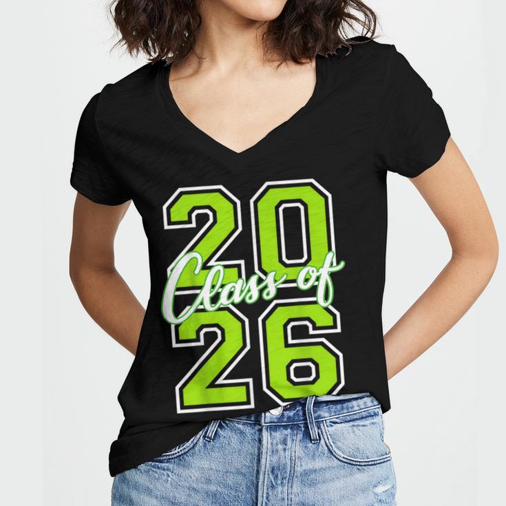 Class Of 2026 Graduation Varsity Lime Green Letters Women's Jersey Short Sleeve Deep V-Neck Tshirt