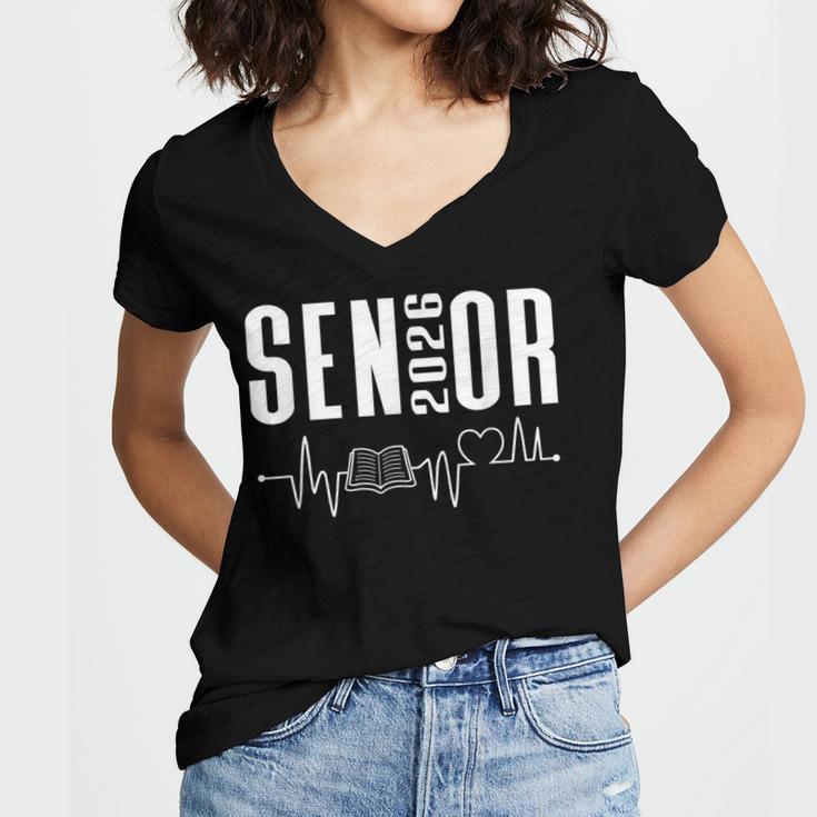 Class Of 2026 Senior Reading Themed Book Heartbeat Women's Jersey Short Sleeve Deep V-Neck Tshirt