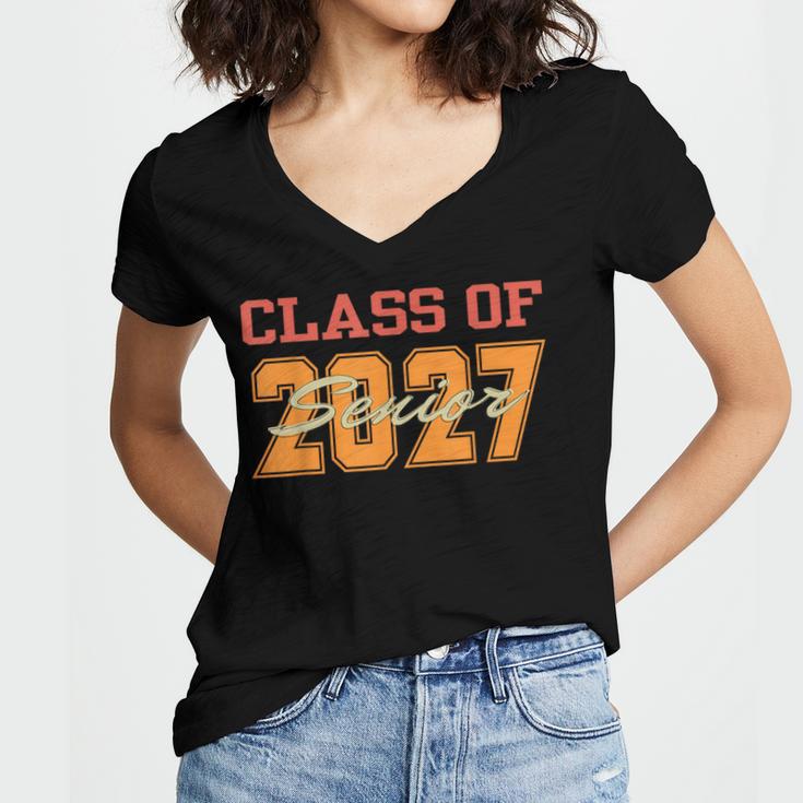 Class Of 2027 Graduation Senior Back To School 2026 Graduat Women's Jersey Short Sleeve Deep V-Neck Tshirt
