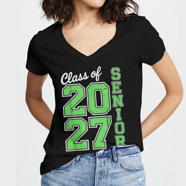 Class Of 2027 Senior 27 High School Graduation Senior 2027 Women's Jersey Short Sleeve Deep V-Neck Tshirt