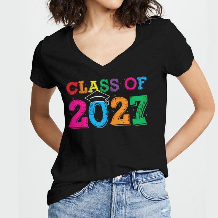 Class Of 2027 Shirt For Boys And Girls Fun 2027 Graduation Women's Jersey Short Sleeve Deep V-Neck Tshirt