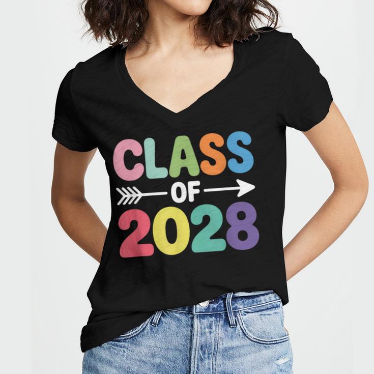 Class Of 2028 Colorful Graduation Women's Jersey Short Sleeve Deep V-Neck Tshirt
