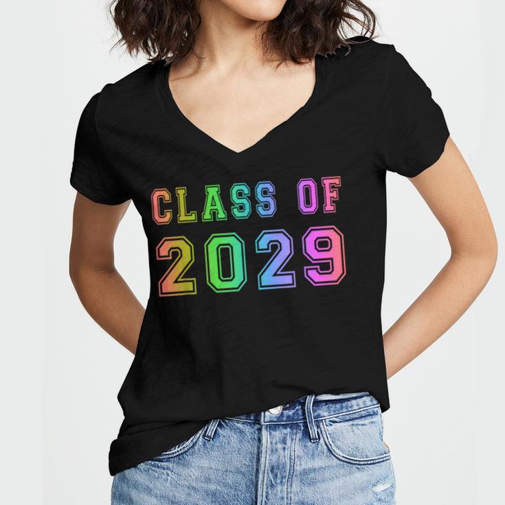 Class Of 2029 High School Graduation Date GraduateShirt Women's Jersey Short Sleeve Deep V-Neck Tshirt