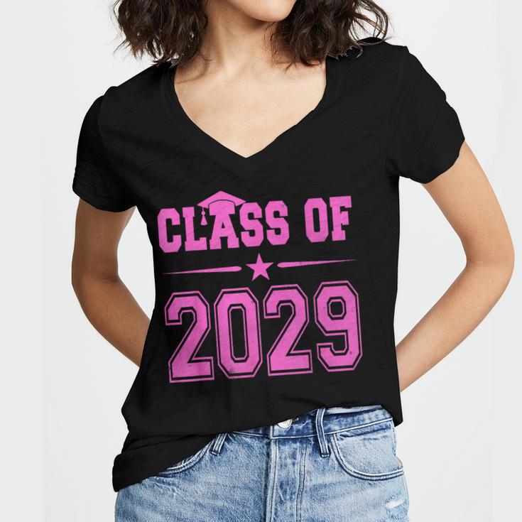 Class Of 2029 Pink Girls Shirt Graduation Women's Jersey Short Sleeve Deep V-Neck Tshirt