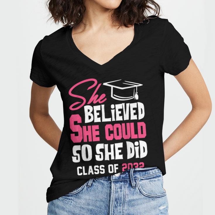 Class Of 2032 She Believed She Could Kids Graduation T-Shirt Women's Jersey Short Sleeve Deep V-Neck Tshirt
