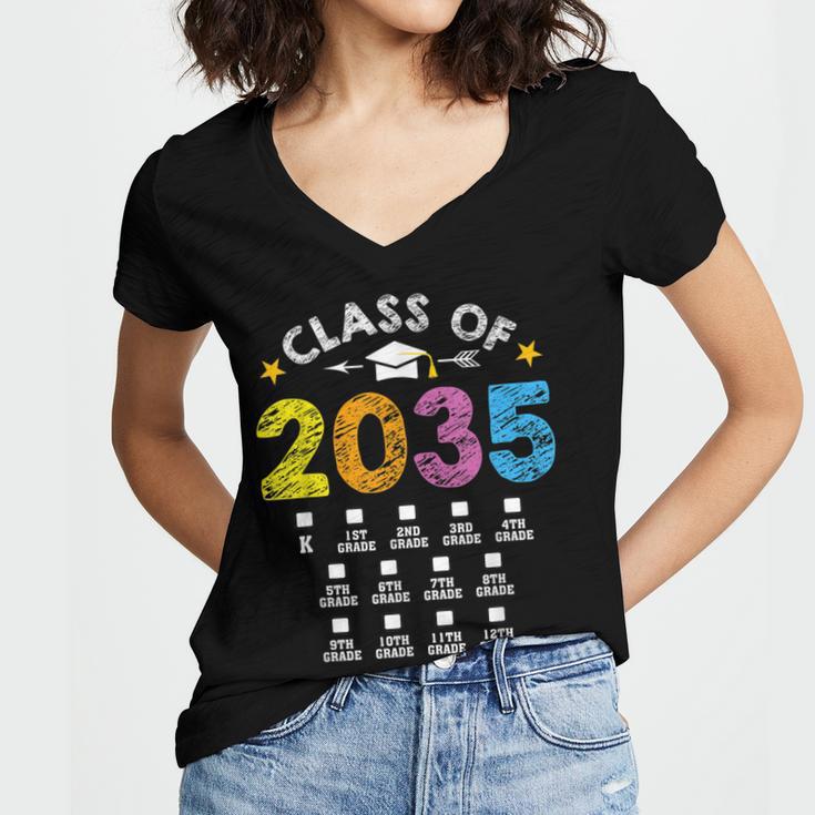 Class Of 2035 Grow With Me Checklist Graduation Women's Jersey Short Sleeve Deep V-Neck Tshirt