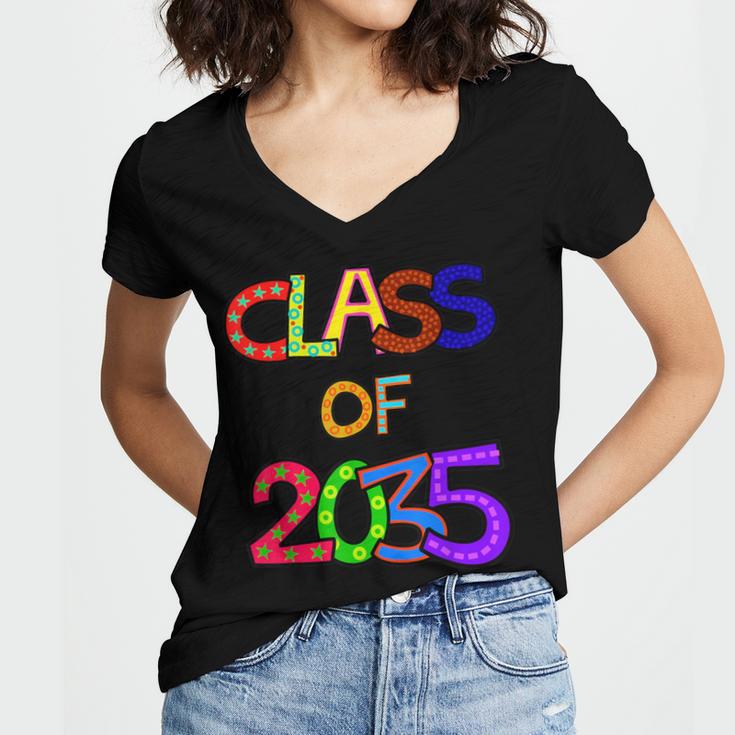Class Of 2035 Grow With Me Kindergarten Graduation Women's Jersey Short Sleeve Deep V-Neck Tshirt