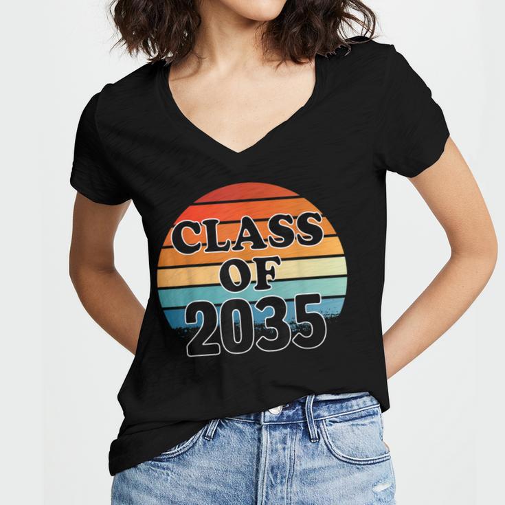 Class Of 2035 Senior Graduate Retro Graduation Women's Jersey Short Sleeve Deep V-Neck Tshirt