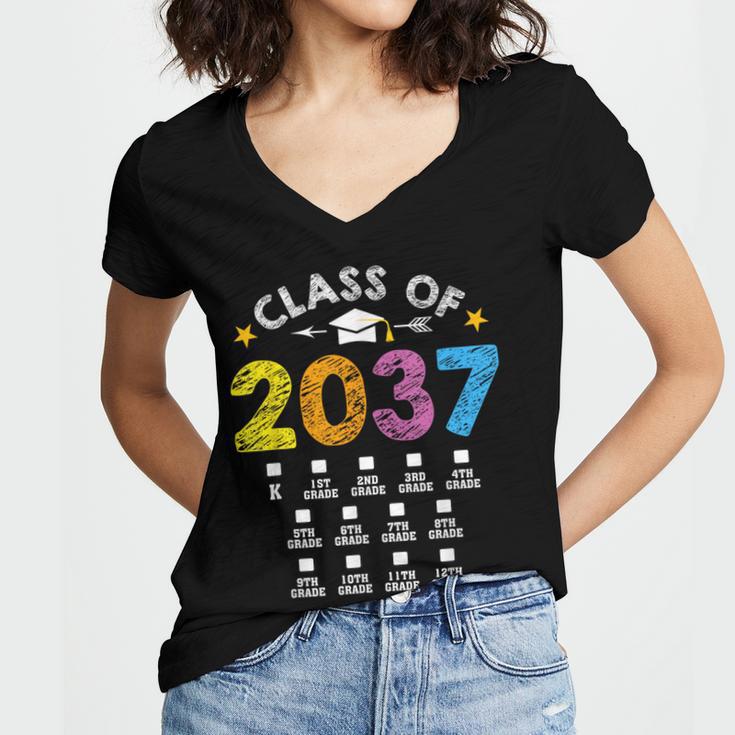 Class Of 2037 Grow With Me Checklist Graduation Women's Jersey Short Sleeve Deep V-Neck Tshirt