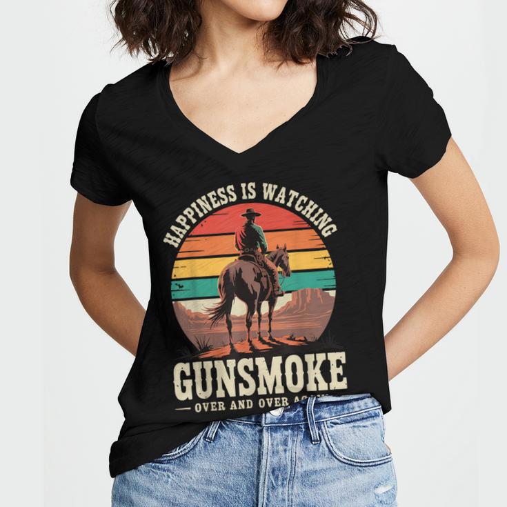 Classic Western Nostalgia Cowboy Sunset Women's Jersey Short Sleeve Deep V-Neck Tshirt
